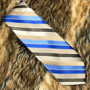 Kenneth Cole Reaction Blue Sand Stripe 100% Silk Extra Long Tie